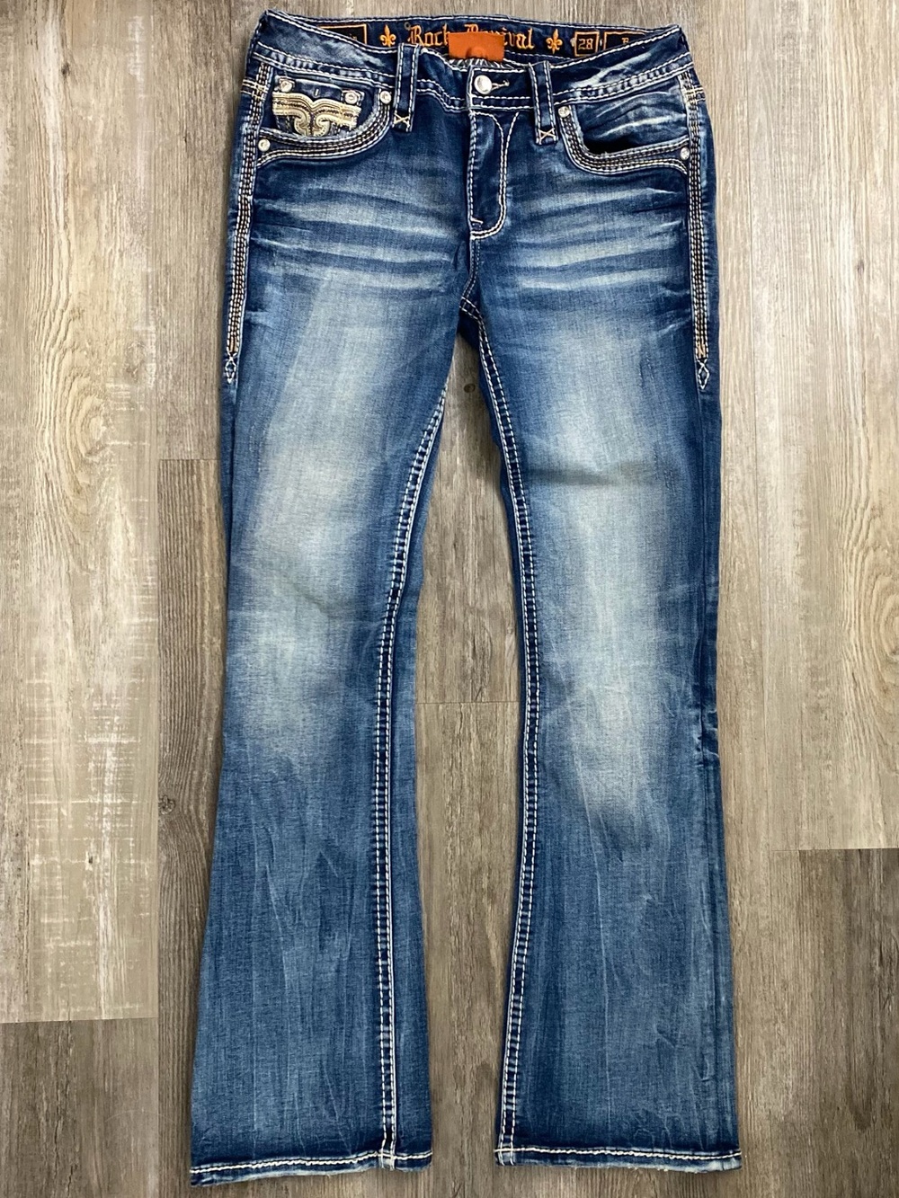 Rock Revival Freesia Wโs Blue Faded Bootcut Jeans, size 28 like NEW๐ฅ
